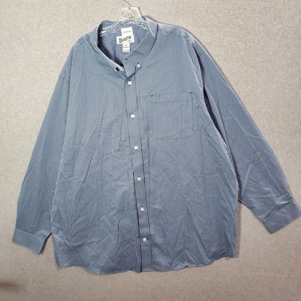Duluth Men Button Up Shirt 3XL Blue Plaid Relaxed Fit Pocket Long Sleeve Collar